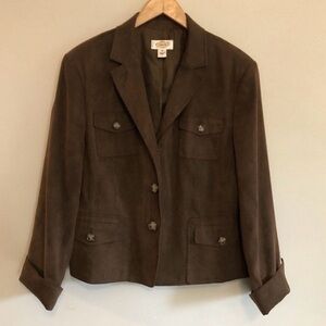Talbots Womens Jacket Faux Suede Brown Size 16 Stretchy Fall Color Lightweight